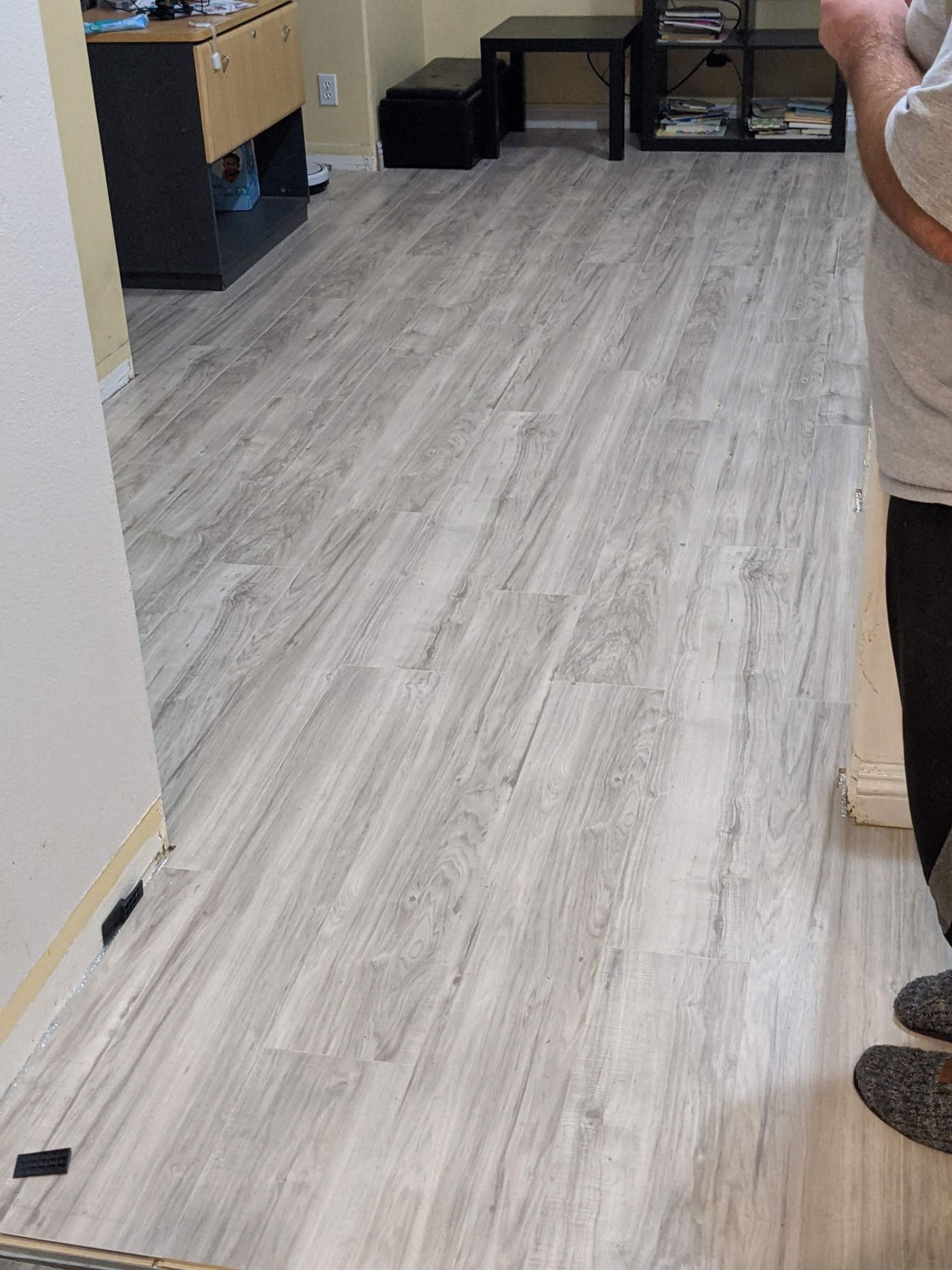 Finished plank flooring, office area